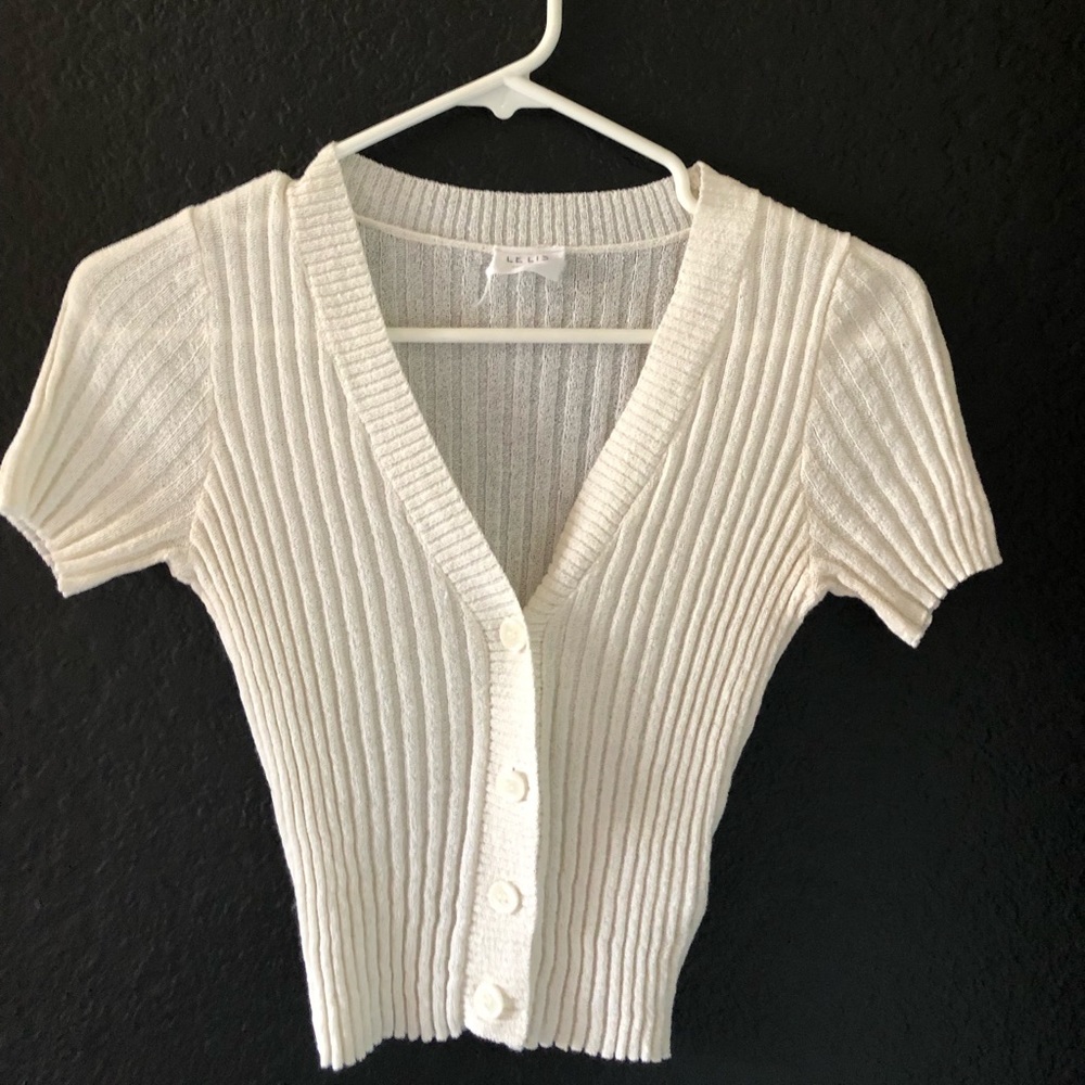 White, cropped, short sleeve cardigan